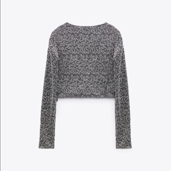 ZARA Sequin Silver crop top - Picture 4 of 10